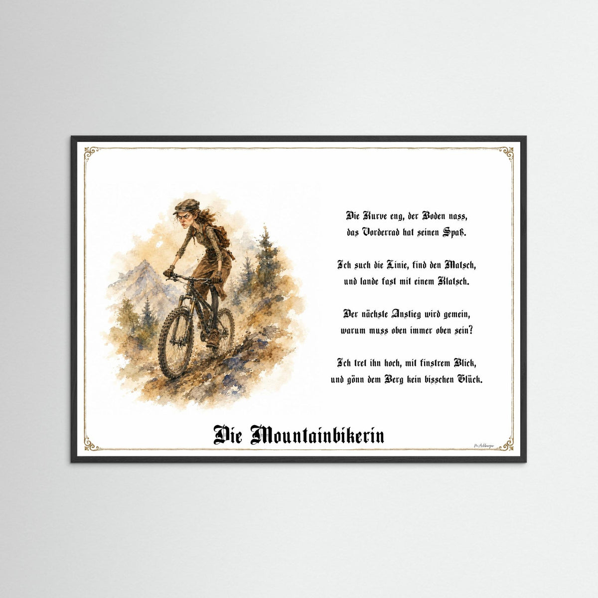 Zunftbild Die Mountainbikerin-Griesgram – Beispielansicht des Kunstdrucks