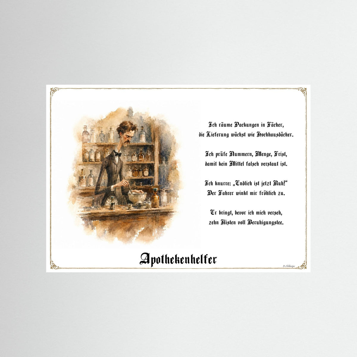Zunftbild Der Apothekenhelfer-Griesgram – Beispielansicht des Kunstdrucks
