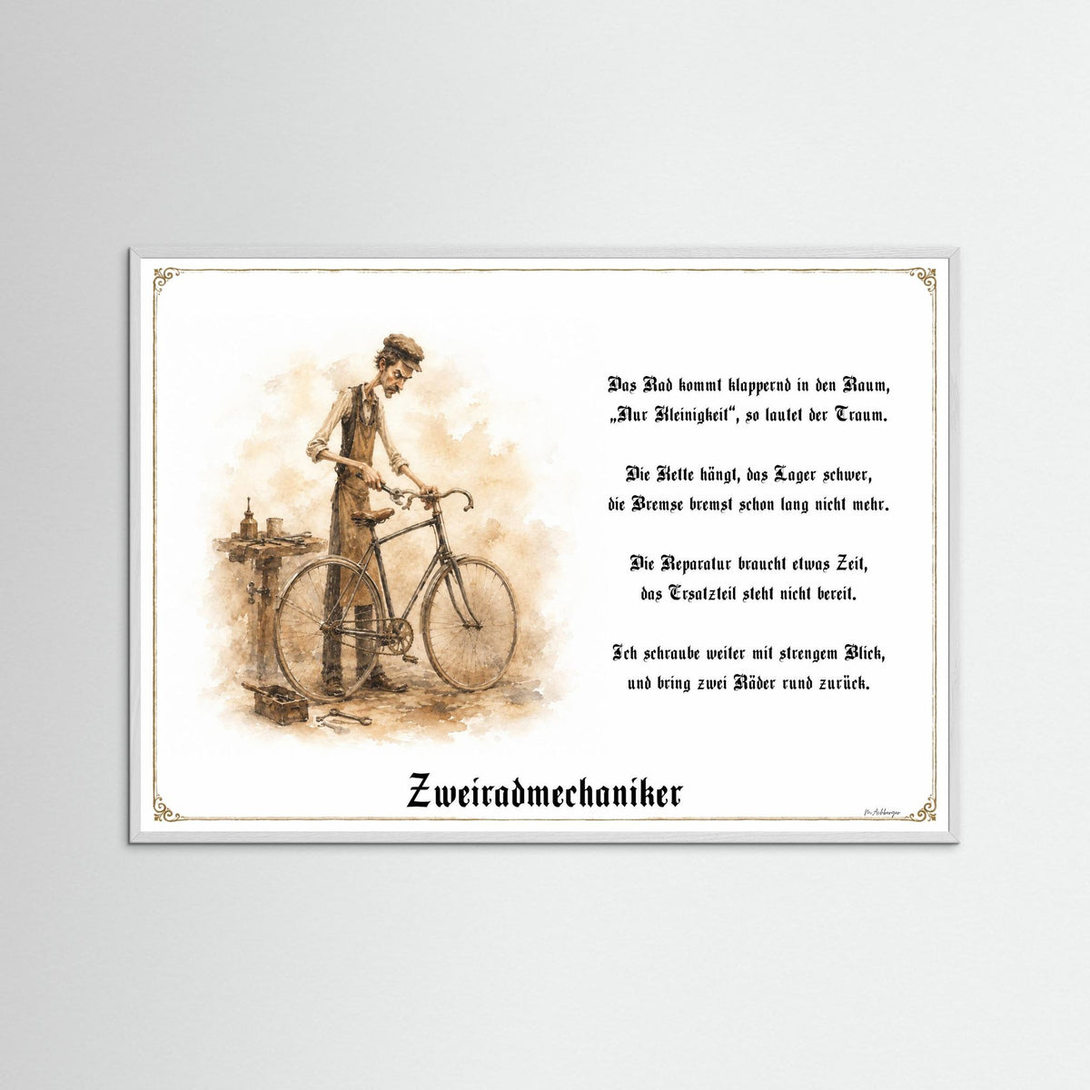 Zunftbild Der Zweiradmechaniker-Griesgram – Beispielansicht des Kunstdrucks