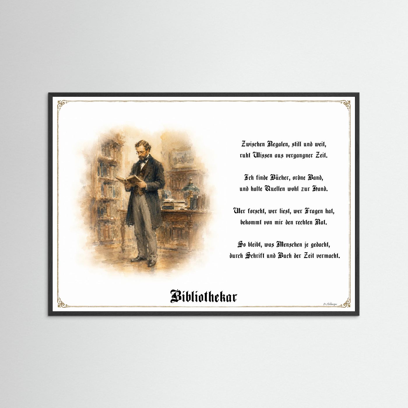 Zunftbild Bibliothekar mit schwarzem Holzrahmen