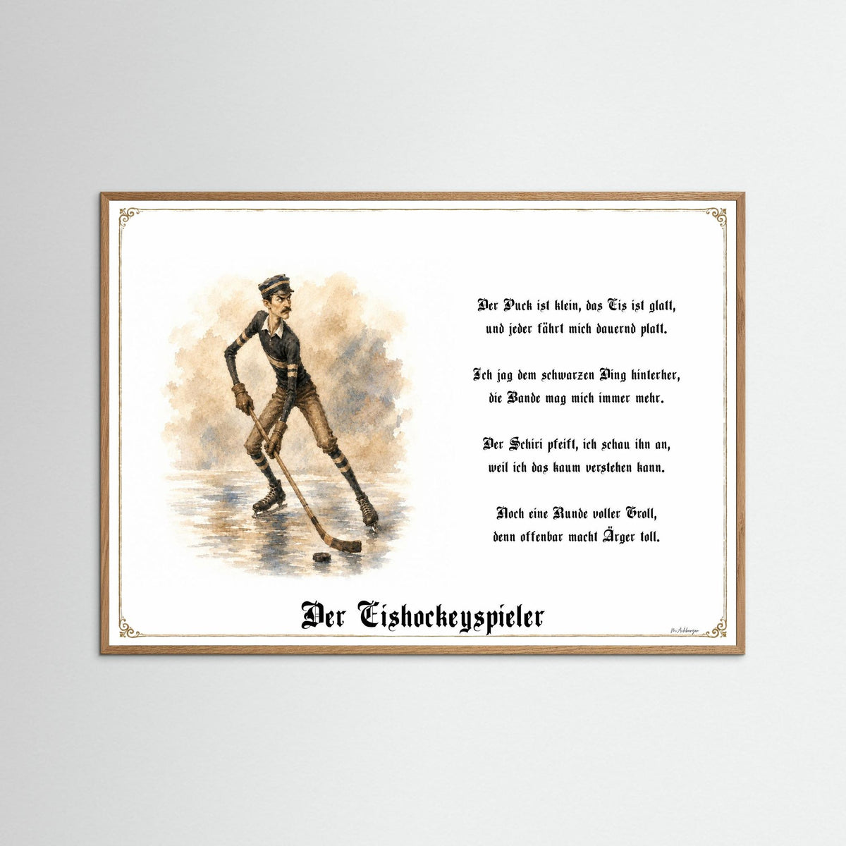 Zunftbild Der Eishockeyspieler-Griesgram – Beispielansicht des Kunstdrucks