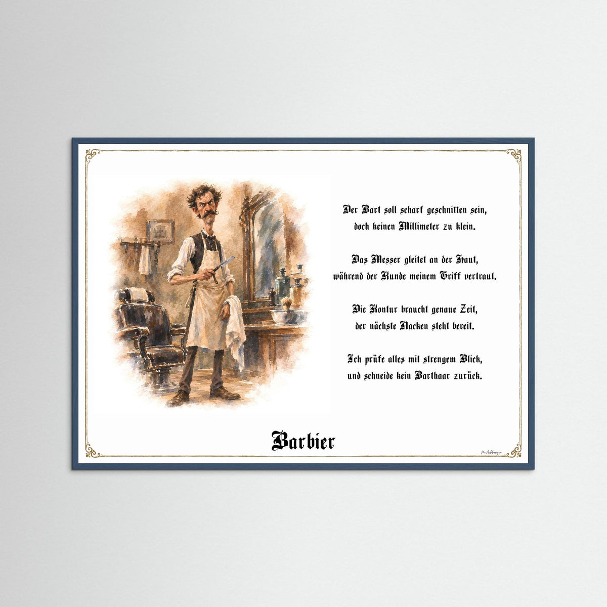 Zunftbild Der Barbier-Griesgram – Beispielansicht des Kunstdrucks