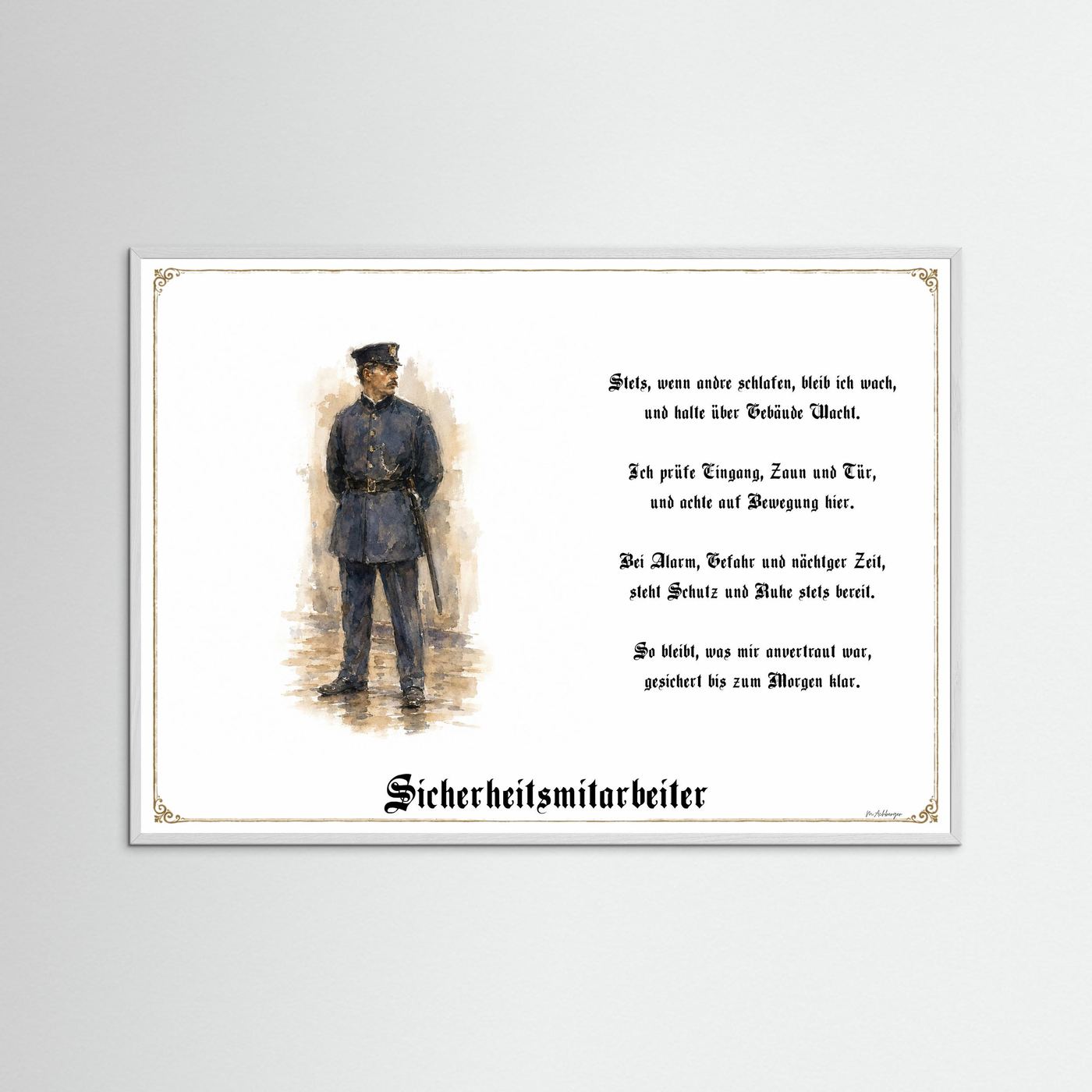 Zunftbild Sicherheitsmitarbeiter mit weißem Holzrahmen