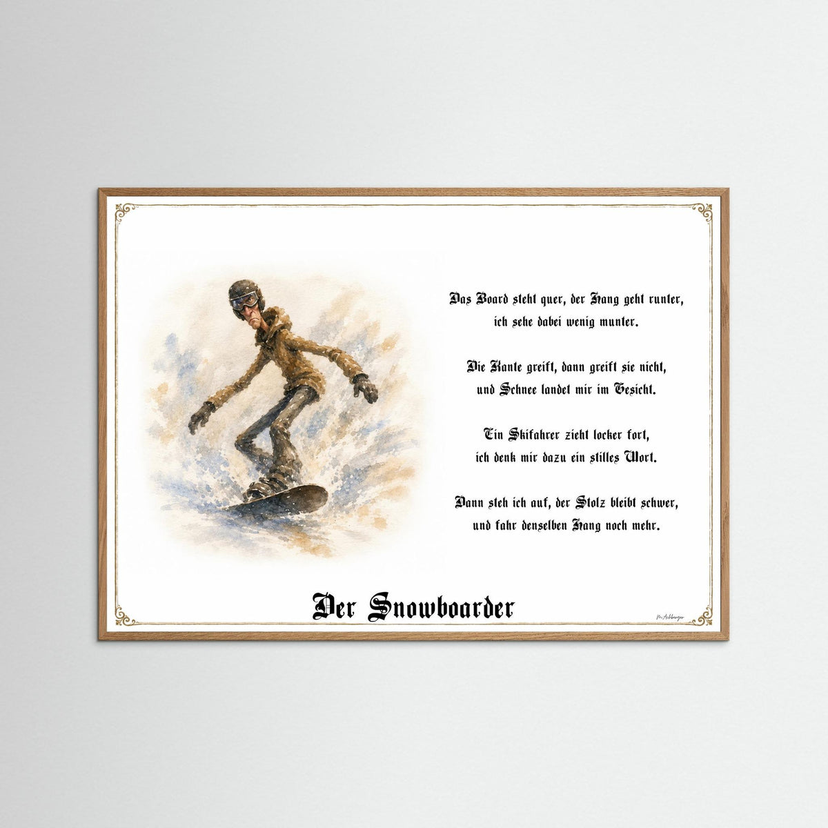 Zunftbild Der Snowboarder-Griesgram – Beispielansicht des Kunstdrucks