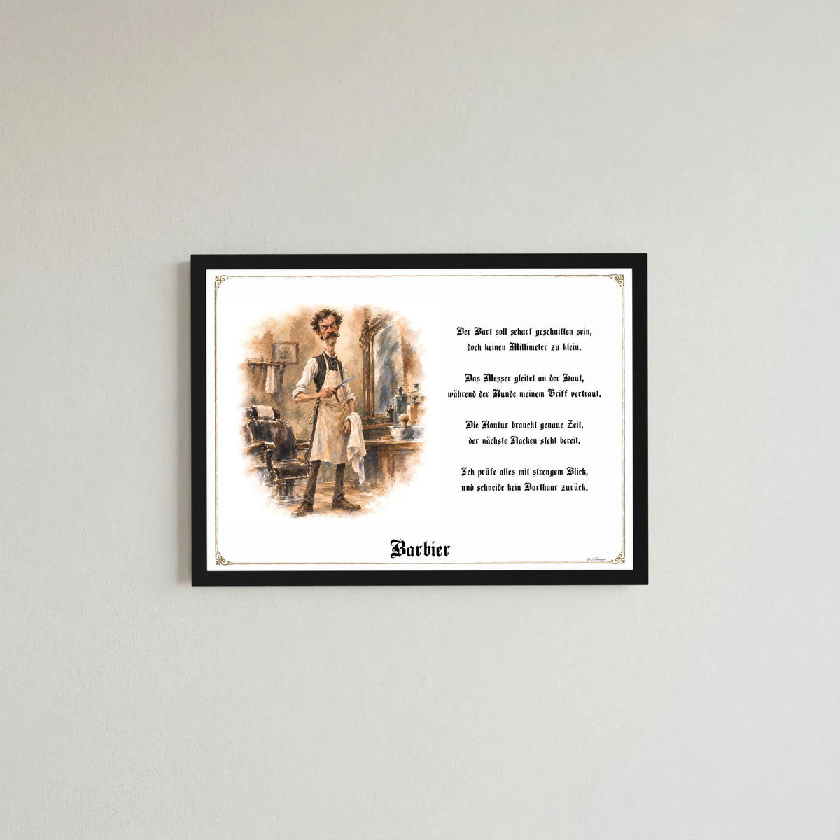 Zunftbild Der Barbier-Griesgram – Beispielansicht des Kunstdrucks
