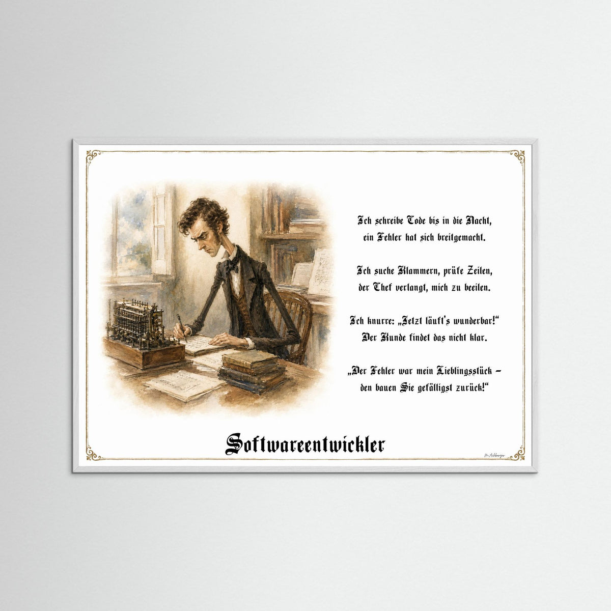 Zunftbild Der Softwareentwickler-Griesgram – Beispielansicht des Kunstdrucks