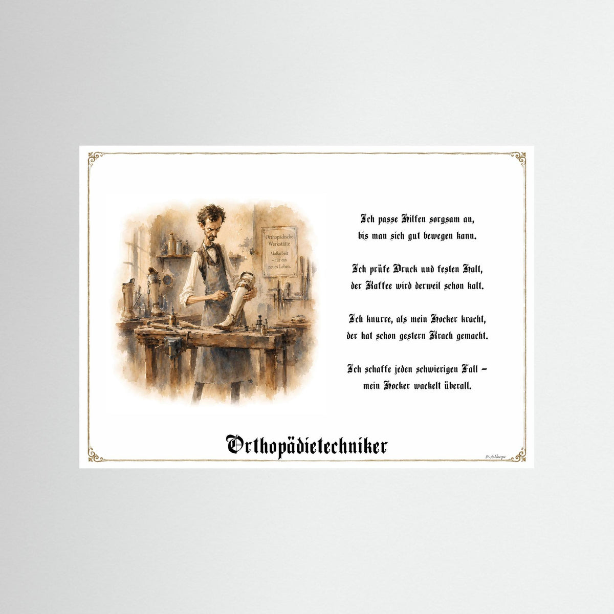 Zunftbild Der Orthopädietechniker-Griesgram – Beispielansicht des Kunstdrucks