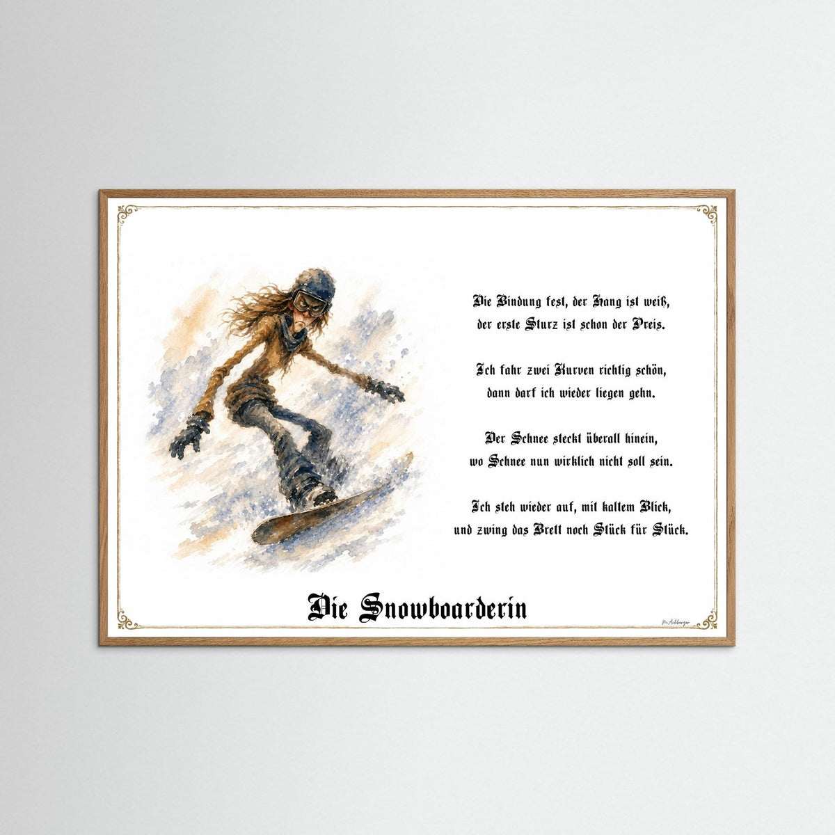 Zunftbild Die Snowboarderin-Griesgram – Beispielansicht des Kunstdrucks