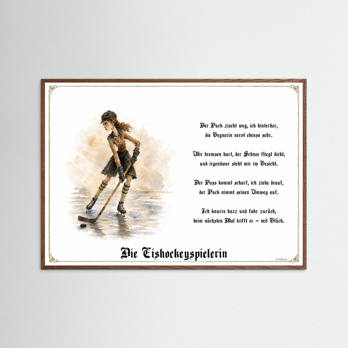 Zunftbild Die Eishockeyspielerin-Griesgram – Beispielansicht des Kunstdrucks