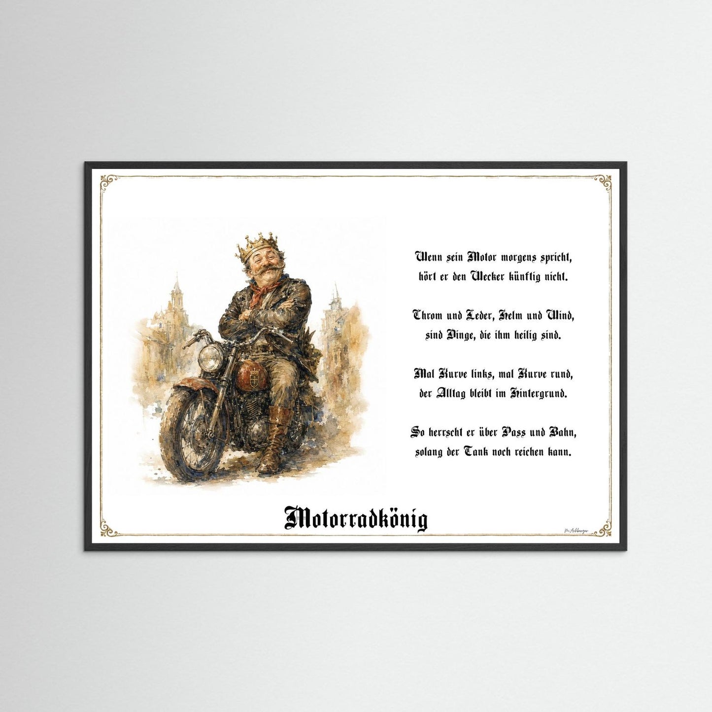 Motorradkönig Kunstdruck mit schwarzem Holzrahmen