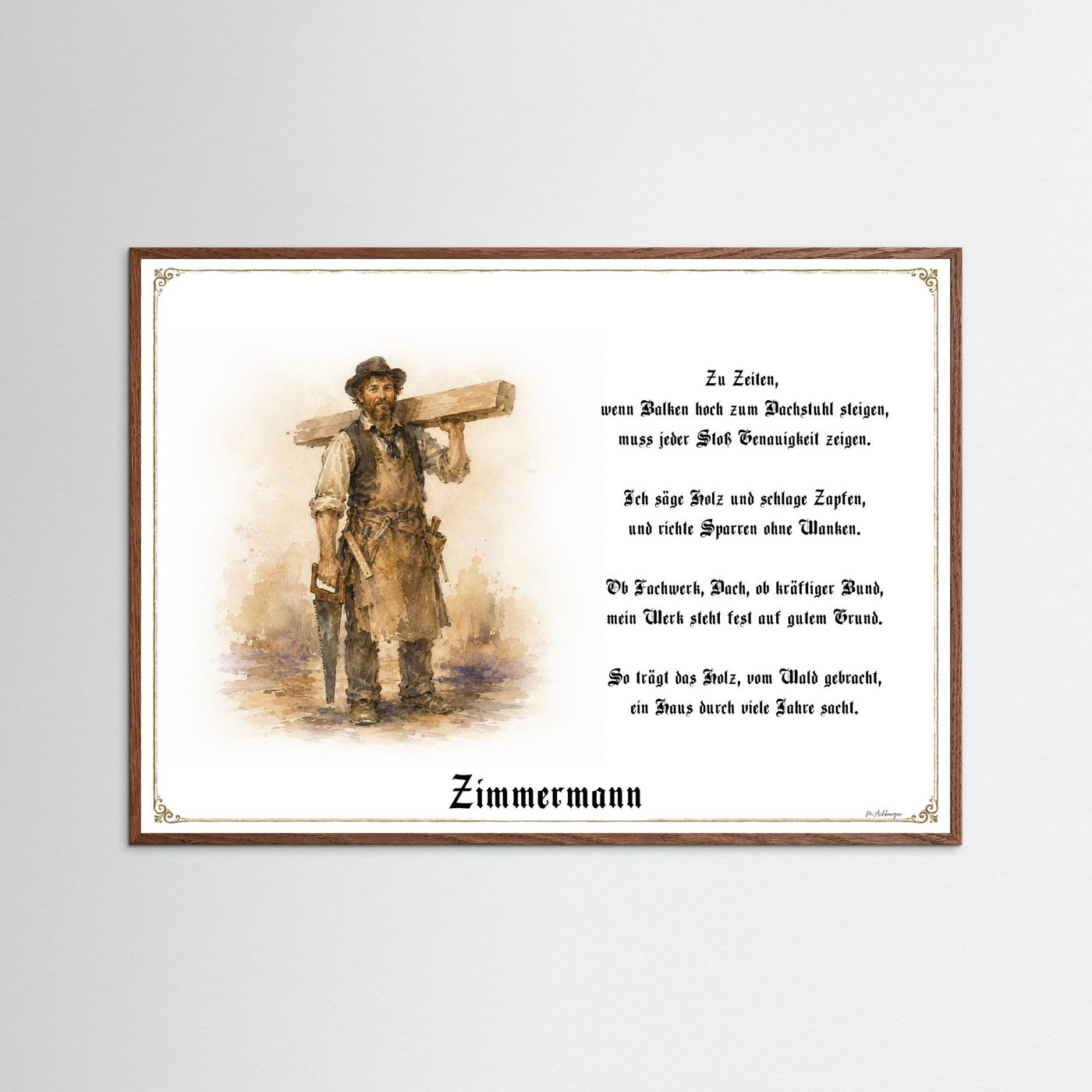 Zunftbild Zimmermann mit dunklem Eichenrahmen