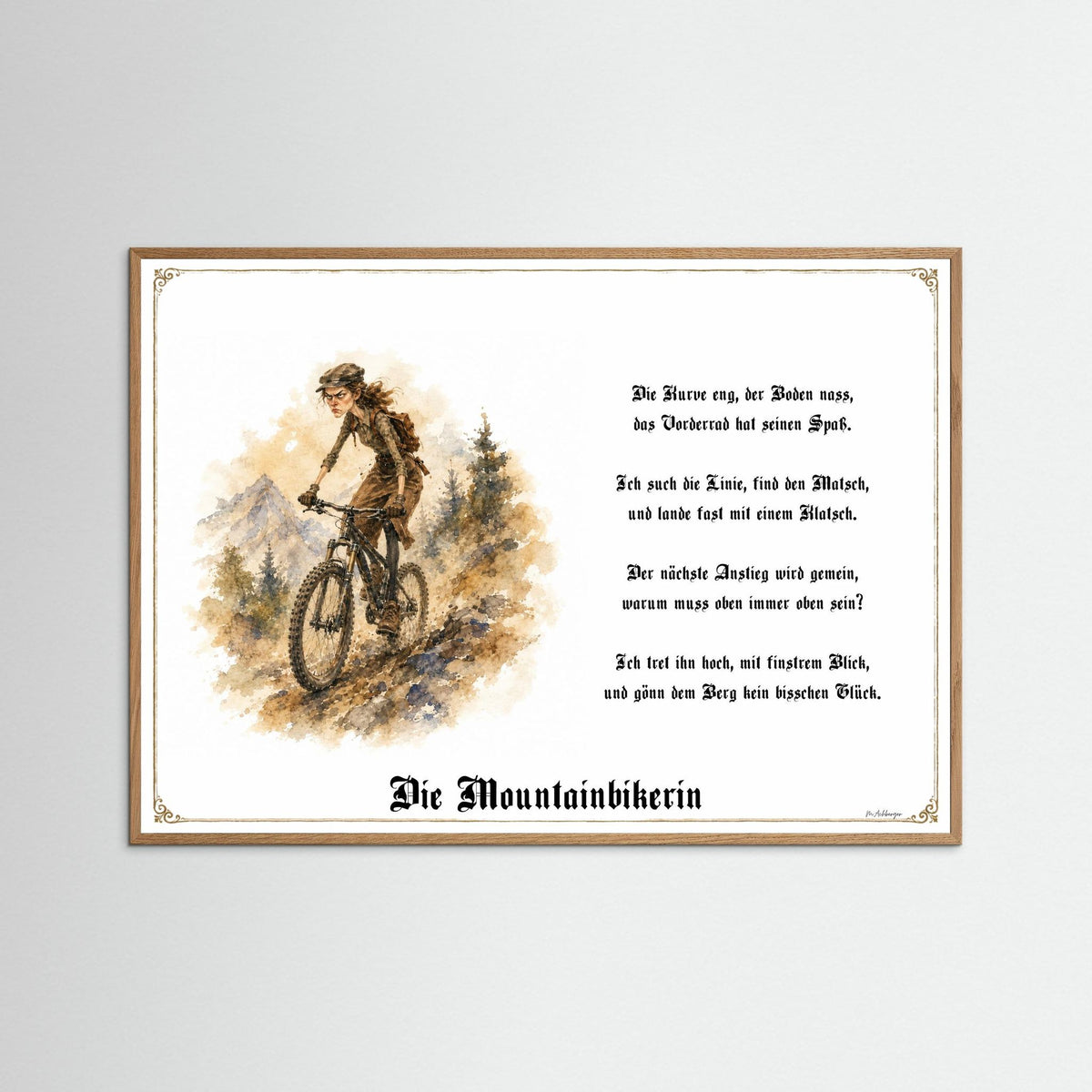 Zunftbild Die Mountainbikerin-Griesgram – Beispielansicht des Kunstdrucks