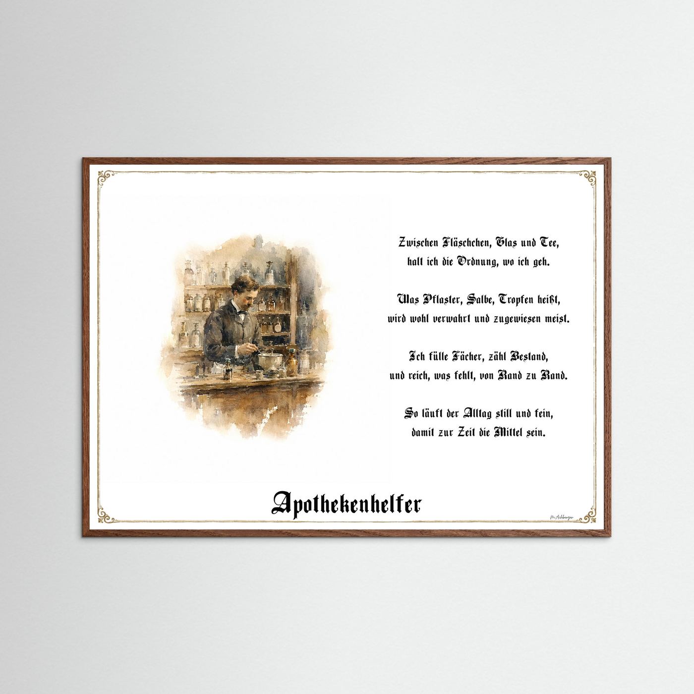 Zunftbild Apothekenhelfer mit dunklem Eichenrahmen