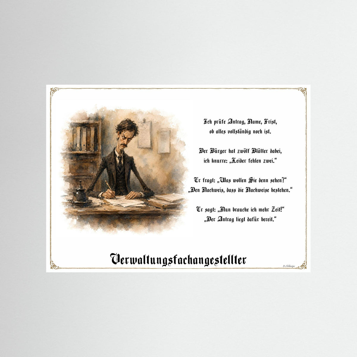 Zunftbild Der Verwaltungsfachangestellte-Griesgram – Beispielansicht des Kunstdrucks