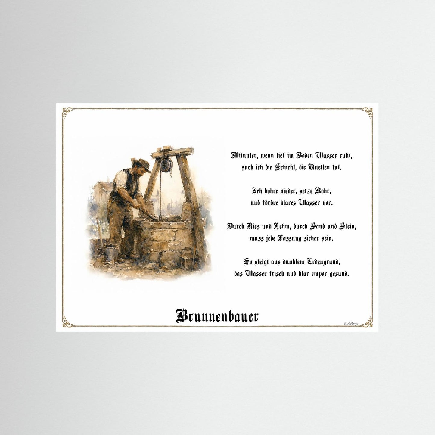 Zunftbild Brunnenbauer als Fine-Art-Kunstdruck ohne Rahmen