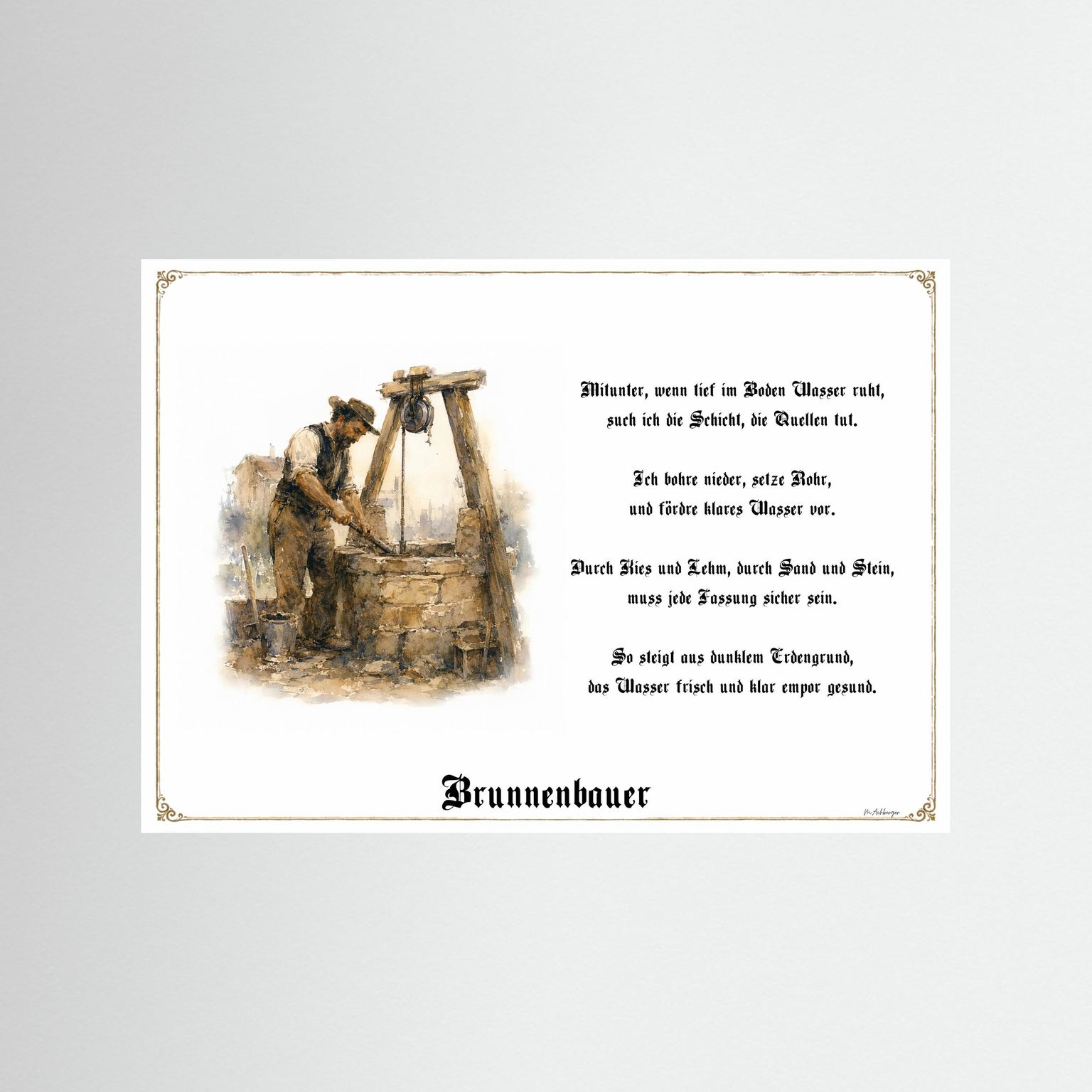 Zunftbild Brunnenbauer als Fine-Art-Kunstdruck ohne Rahmen