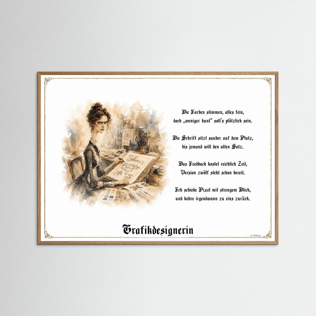 Zunftbild Die Grafikdesignerin-Griesgram – Beispielansicht des Kunstdrucks