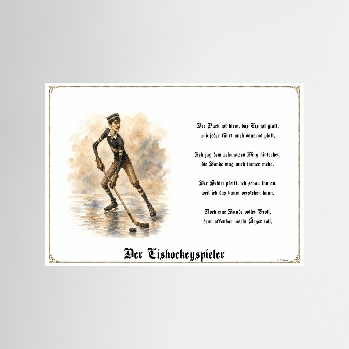 Zunftbild Der Eishockeyspieler-Griesgram – Beispielansicht des Kunstdrucks