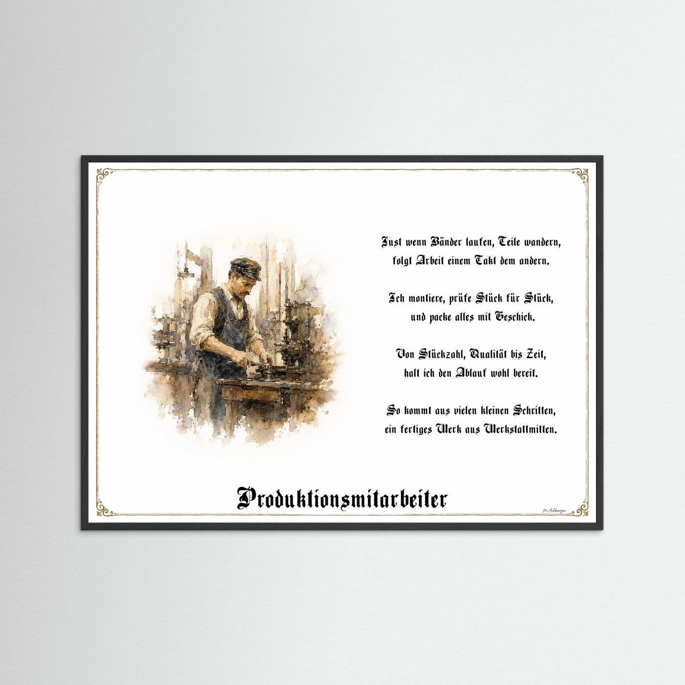 Zunftbild Produktionsmitarbeiter mit schwarzem Holzrahmen