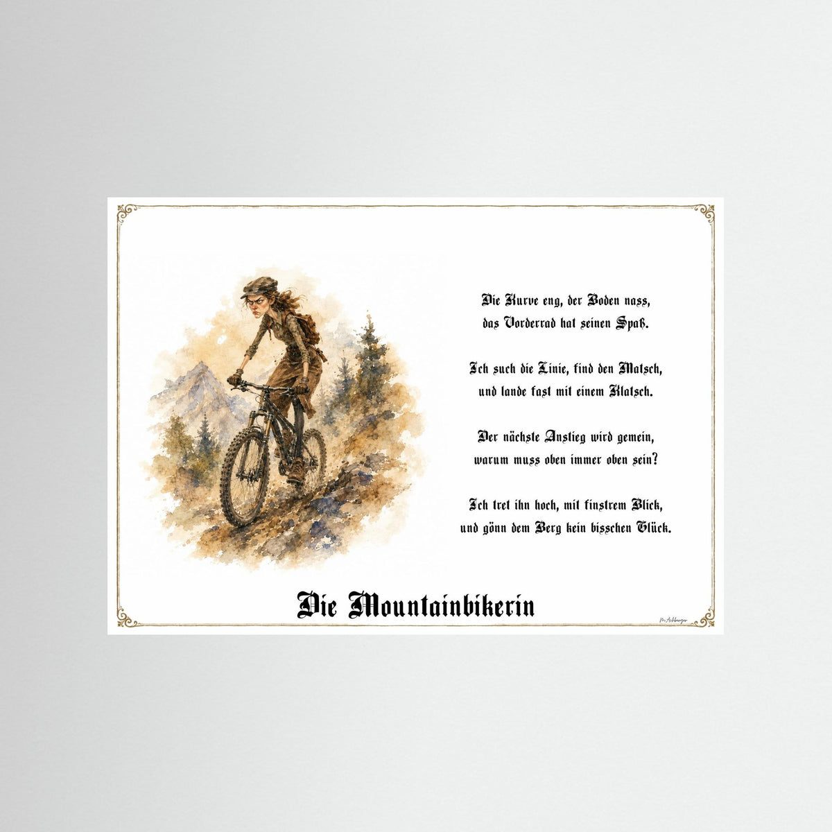 Zunftbild Die Mountainbikerin-Griesgram – Beispielansicht des Kunstdrucks