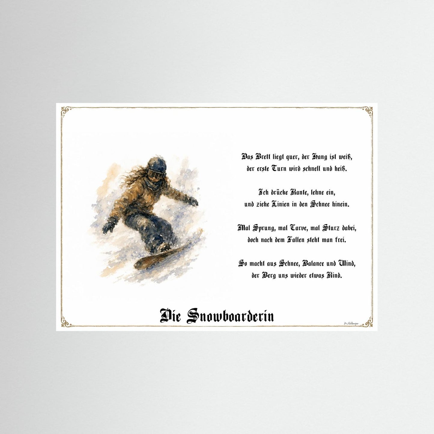 Sportbild Snowboarderin als Fine-Art-Kunstdruck ohne Rahmen