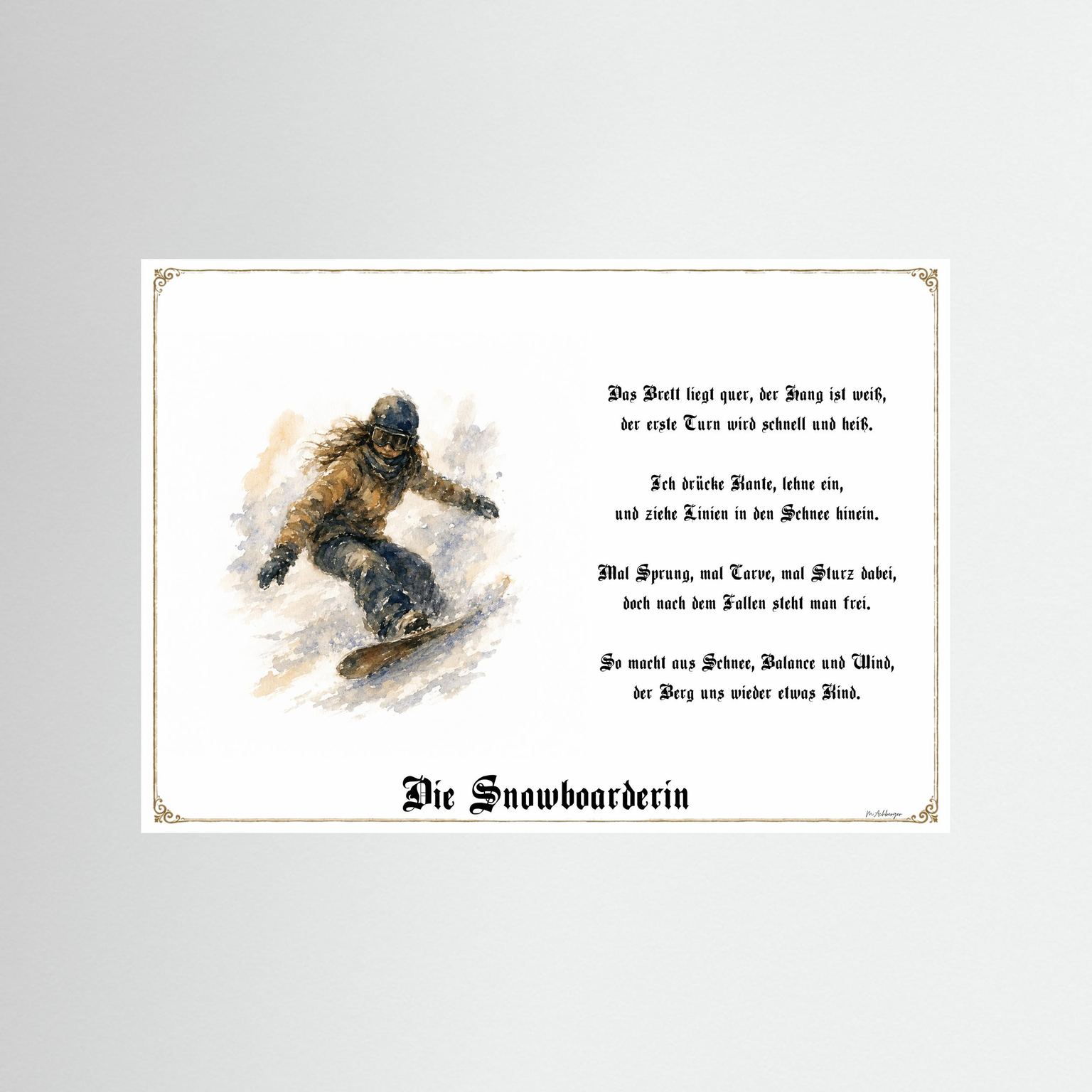 Sportbild Snowboarderin als Fine-Art-Kunstdruck ohne Rahmen