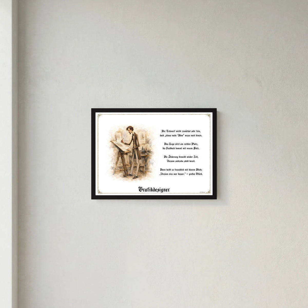 Zunftbild Der Grafikdesigner-Griesgram – Beispielansicht des Kunstdrucks