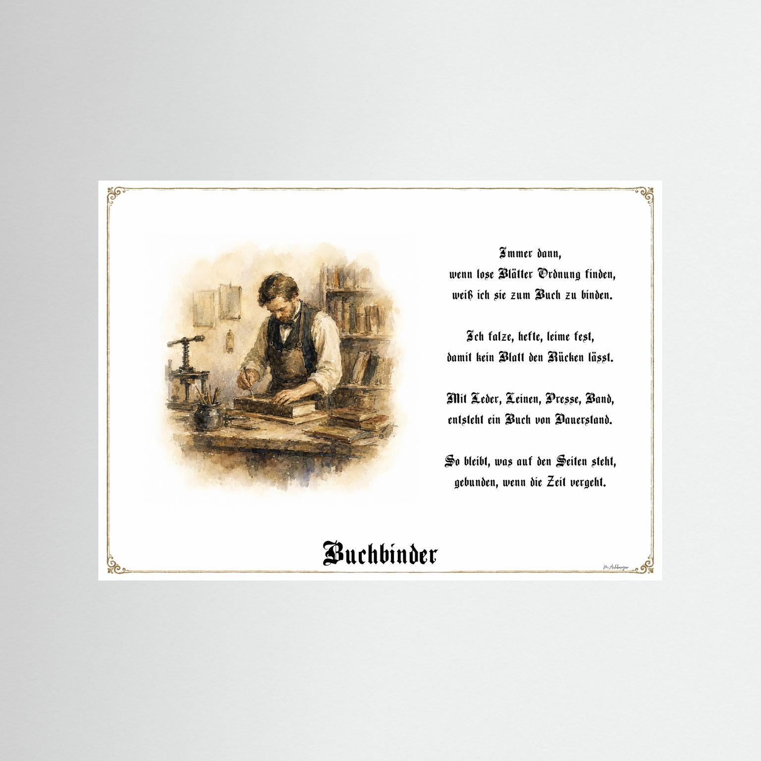 Zunftbild Buchbinder als Fine-Art-Kunstdruck ohne Rahmen