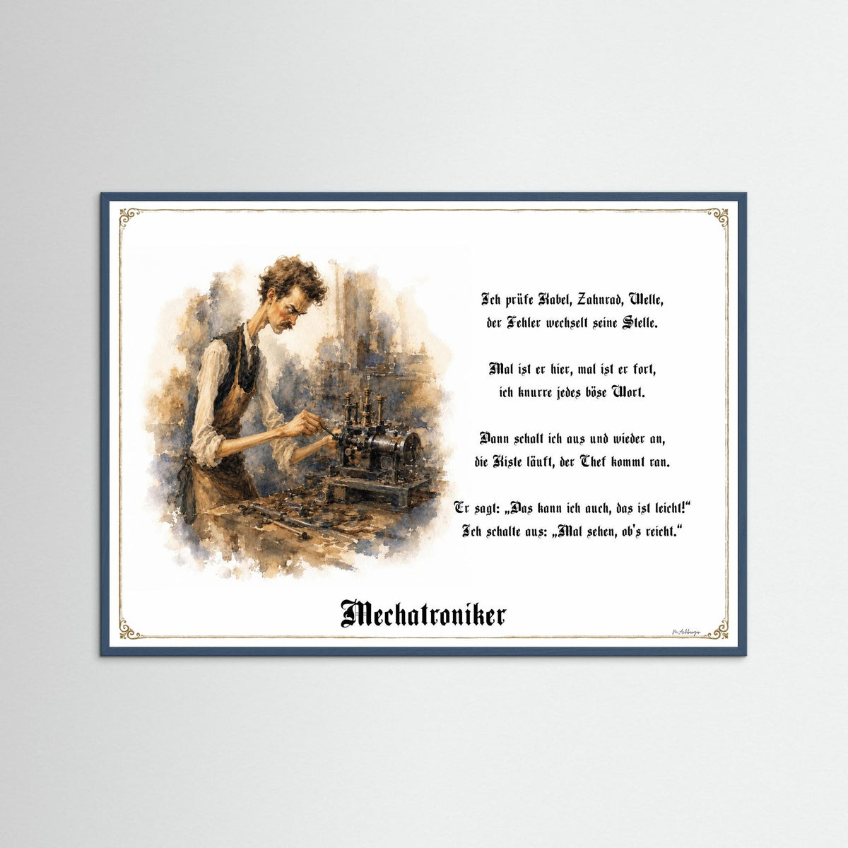 Zunftbild Der Mechatroniker-Griesgram – Beispielansicht des Kunstdrucks
