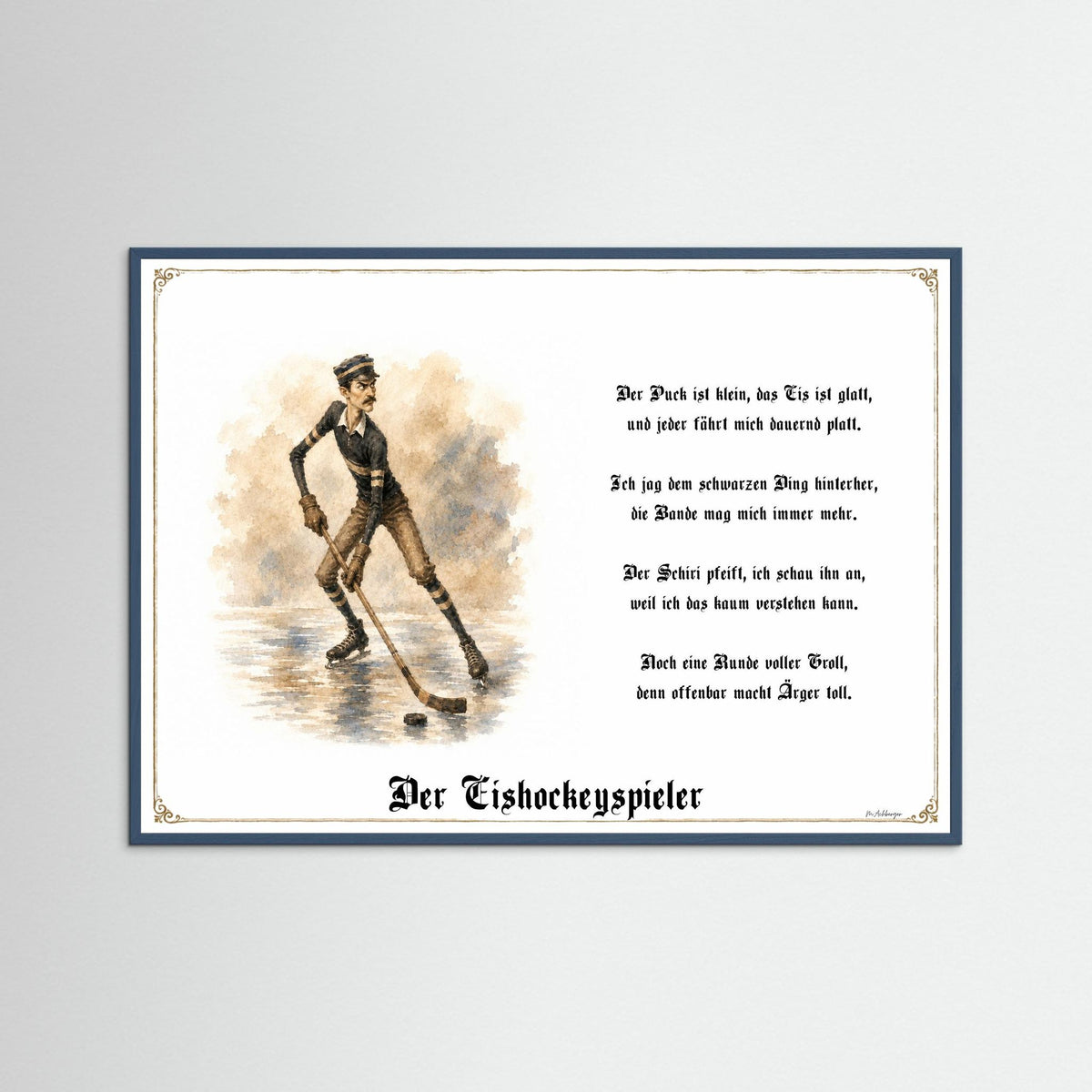 Zunftbild Der Eishockeyspieler-Griesgram – Beispielansicht des Kunstdrucks