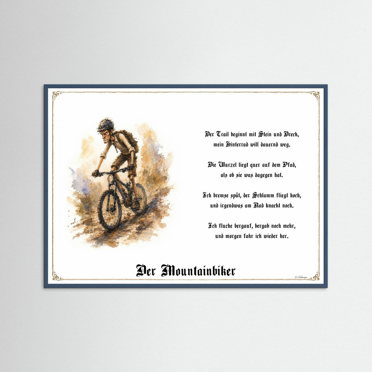 Zunftbild Der Mountainbiker-Griesgram – Beispielansicht des Kunstdrucks