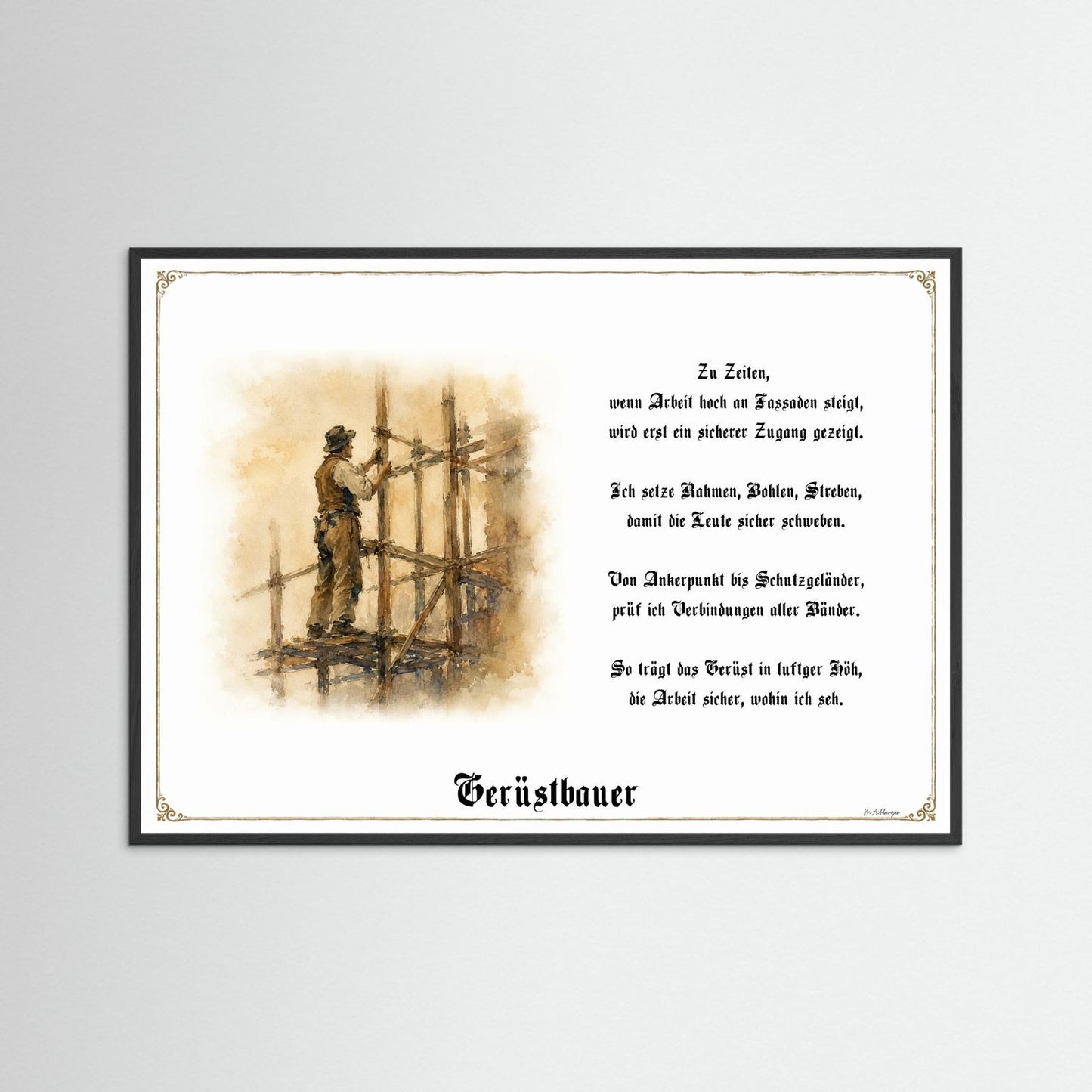 Zunftbild Gerüstbauer mit schwarzem Holzrahmen