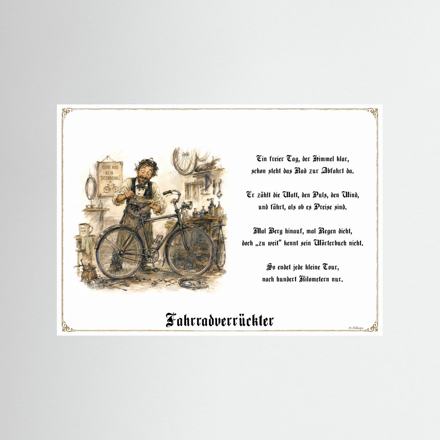 Fahrradverrückter Kunstdruck als Geschenk ohne Rahmen