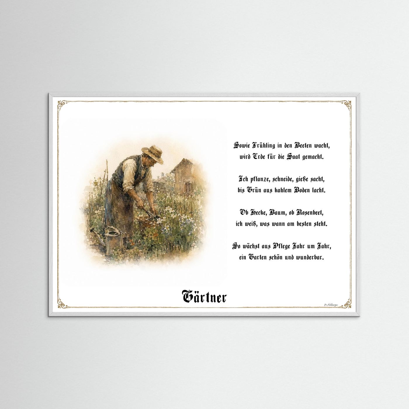 Zunftbild Gärtner mit weißem Holzrahmen