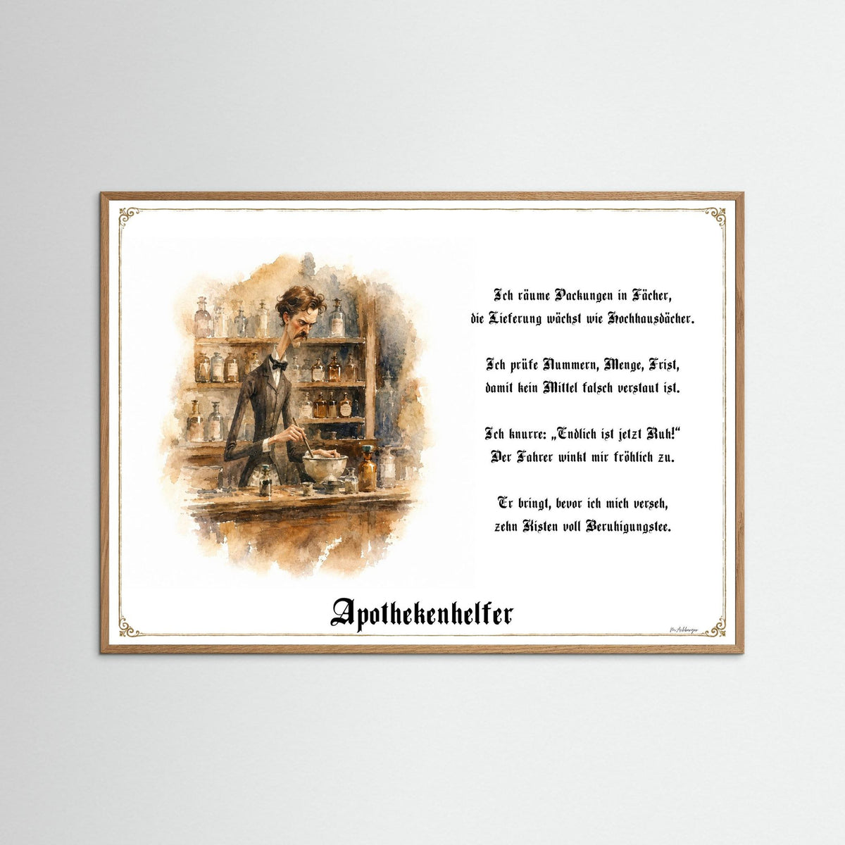 Zunftbild Der Apothekenhelfer-Griesgram – Beispielansicht des Kunstdrucks