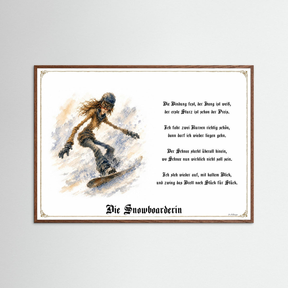 Zunftbild Die Snowboarderin-Griesgram – Beispielansicht des Kunstdrucks