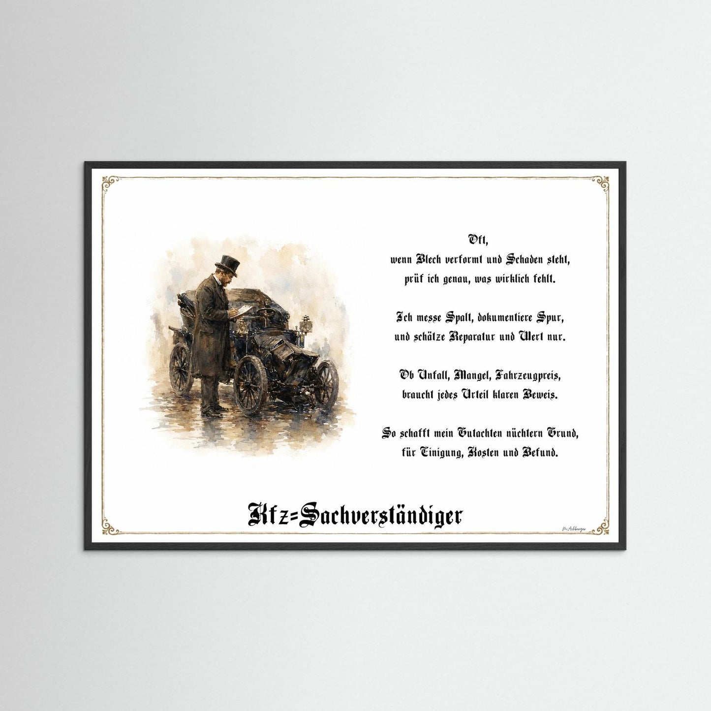 Zunftbild Kfz-Sachverständiger mit schwarzem Holzrahmen