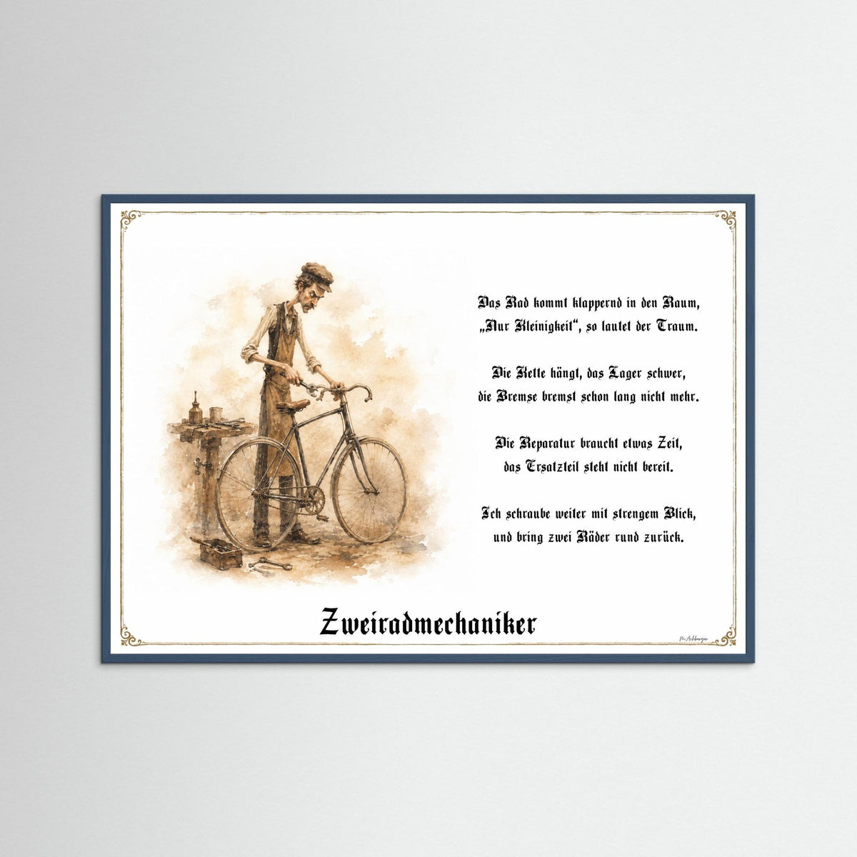 Zunftbild Der Zweiradmechaniker-Griesgram – Beispielansicht des Kunstdrucks