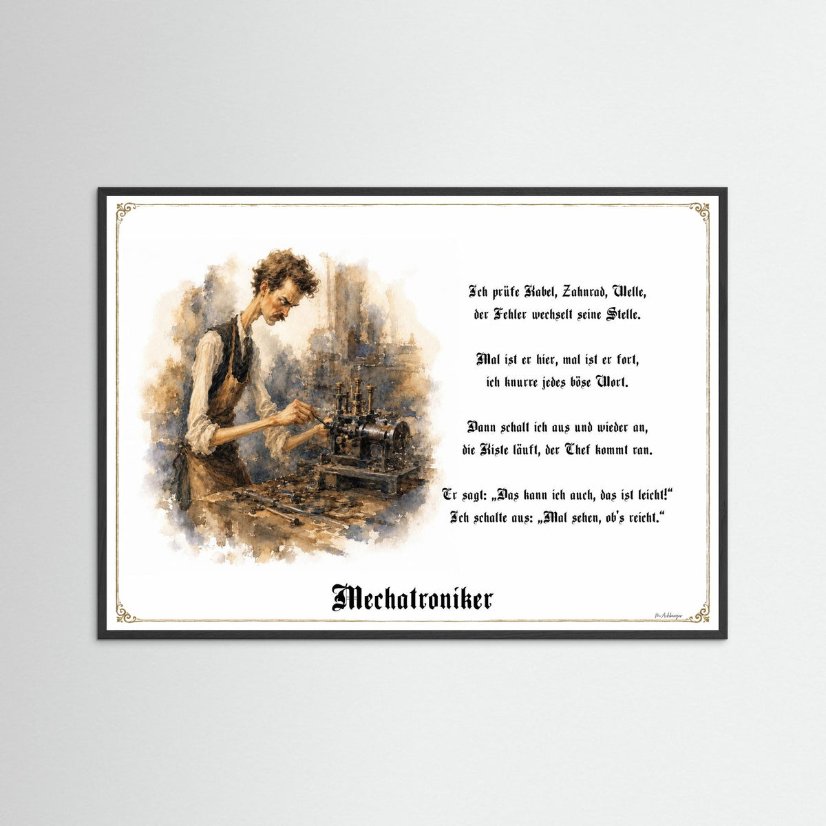 Zunftbild Der Mechatroniker-Griesgram – Beispielansicht des Kunstdrucks