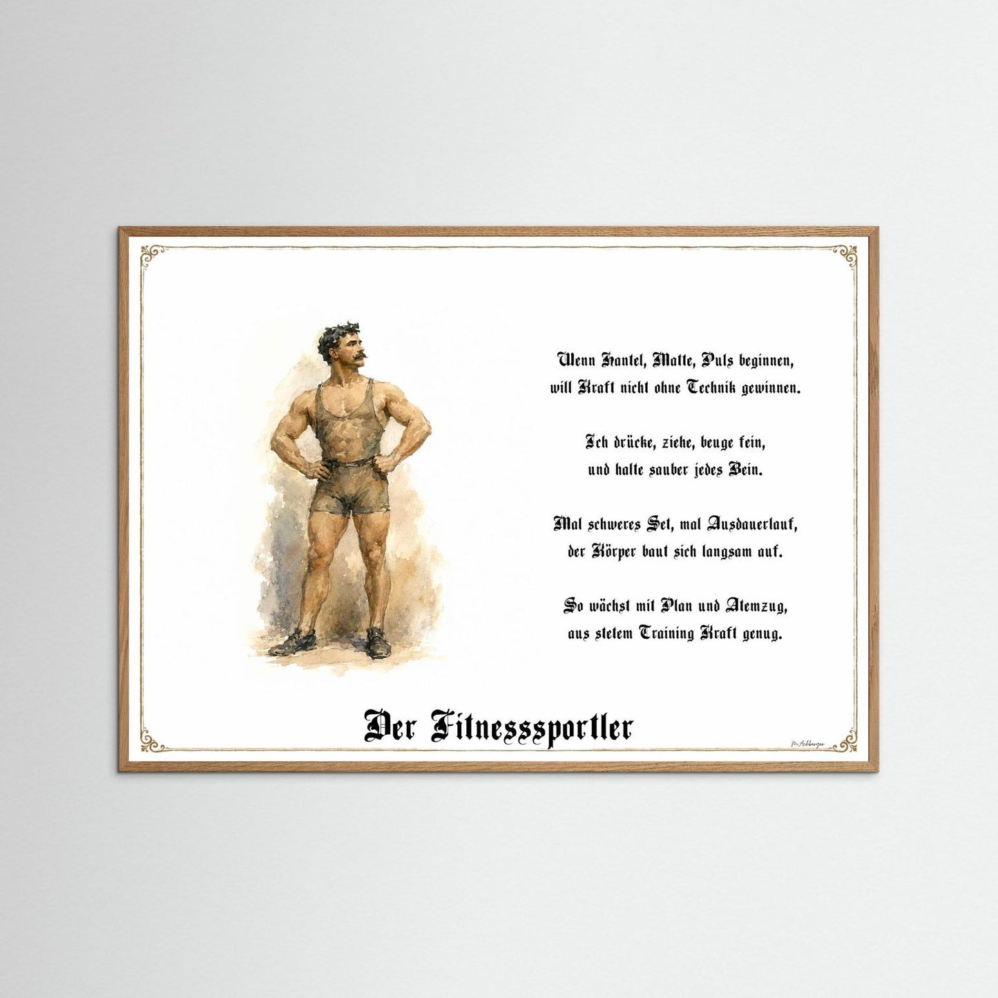 Sportbild Fitnesssportler mit naturfarbenem Eichenrahmen