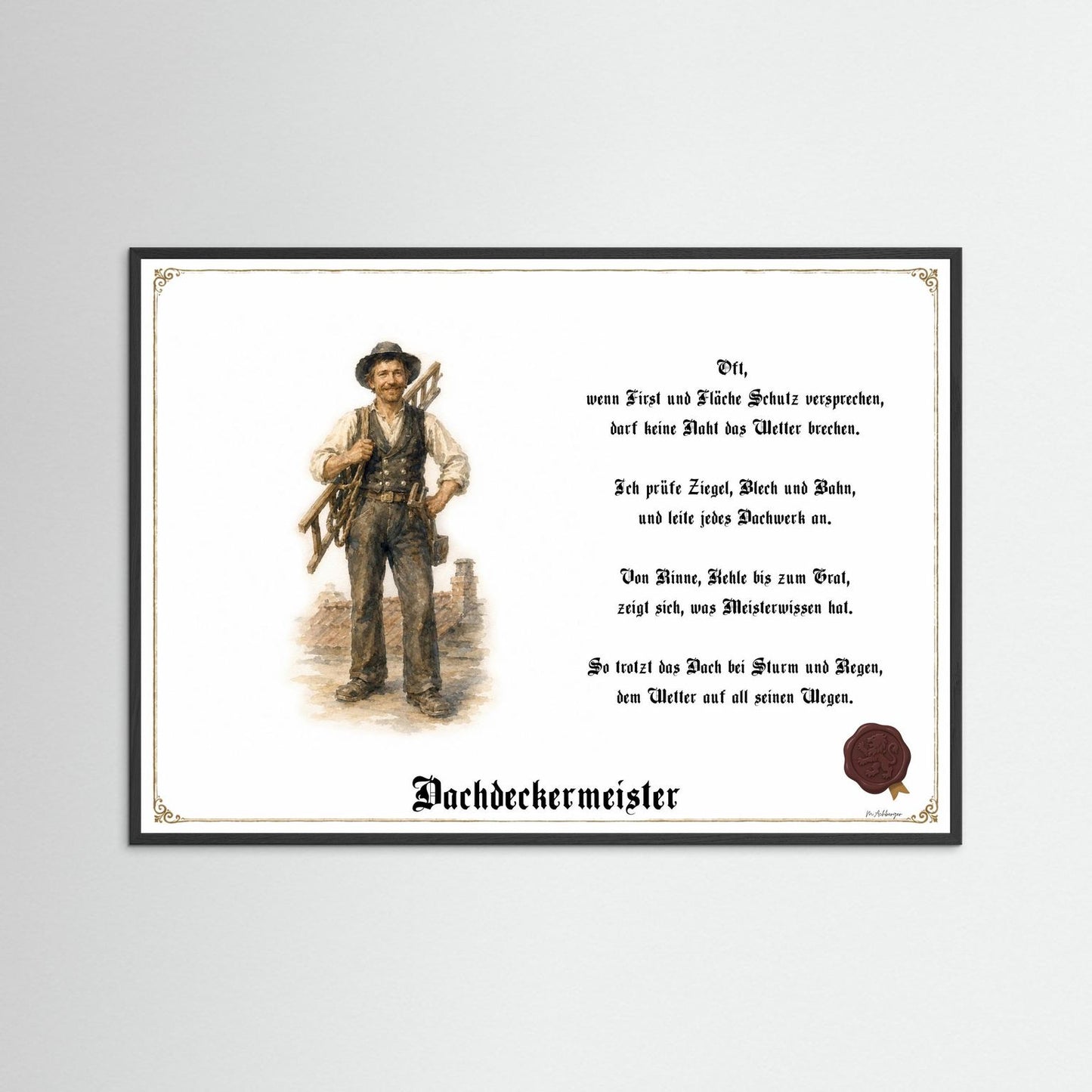 Zunftbild Dachdeckermeister mit schwarzem Holzrahmen