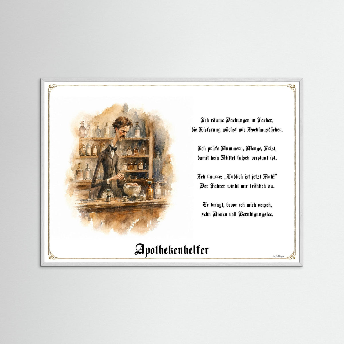 Zunftbild Der Apothekenhelfer-Griesgram – Beispielansicht des Kunstdrucks