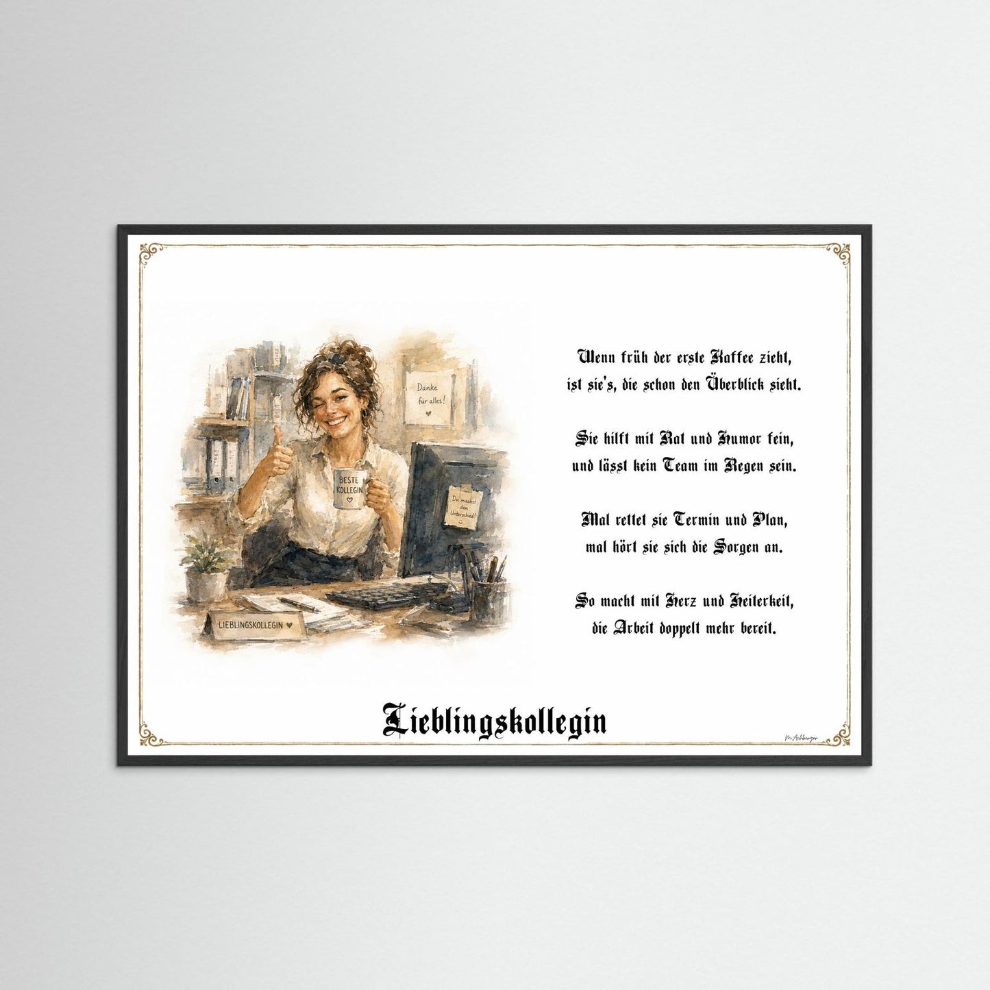 Lieblingskollegin Kunstdruck mit schwarzem Holzrahmen