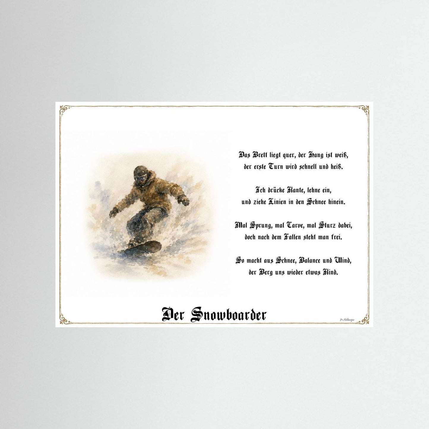 Sportbild Snowboarder als Fine-Art-Kunstdruck ohne Rahmen