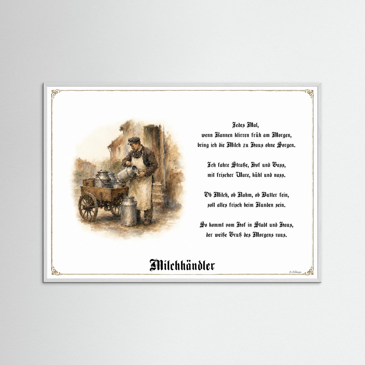 Zunftbild Milchhändler mit weißem Holzrahmen