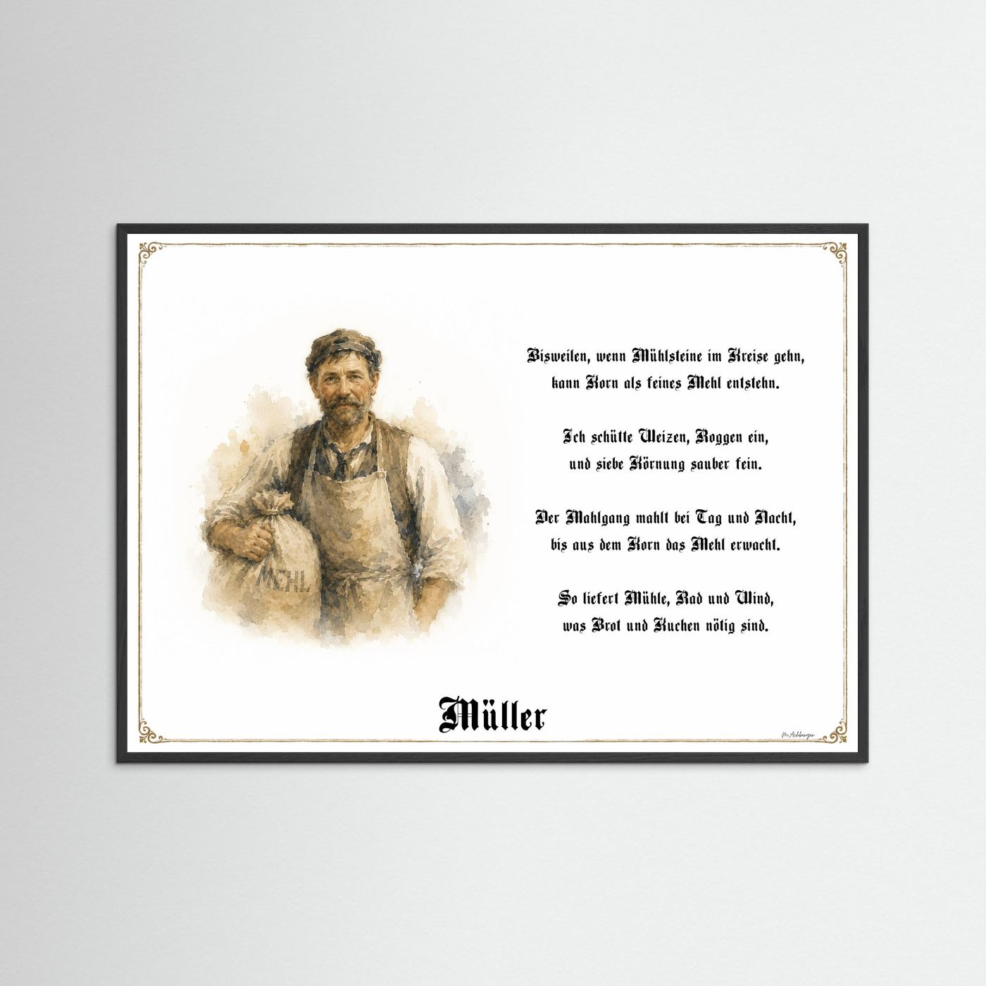 Zunftbild Müller mit schwarzem Holzrahmen