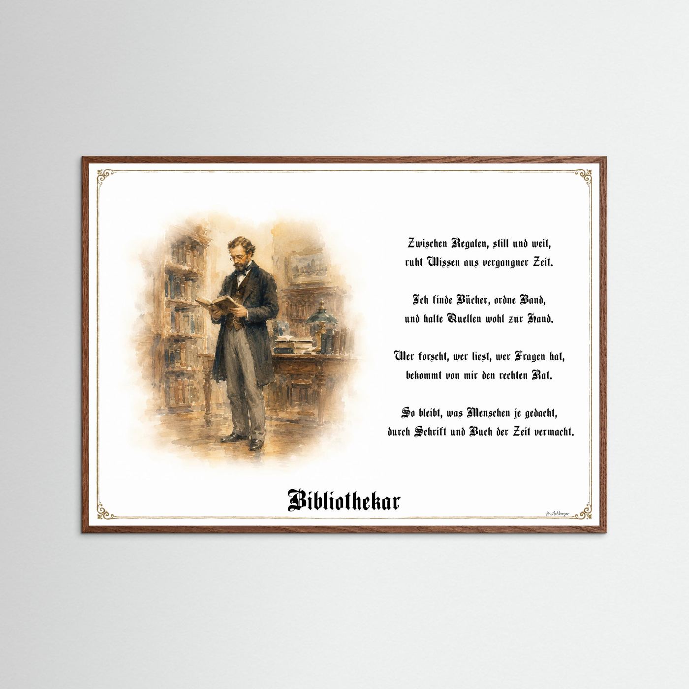 Zunftbild Bibliothekar mit dunklem Eichenrahmen