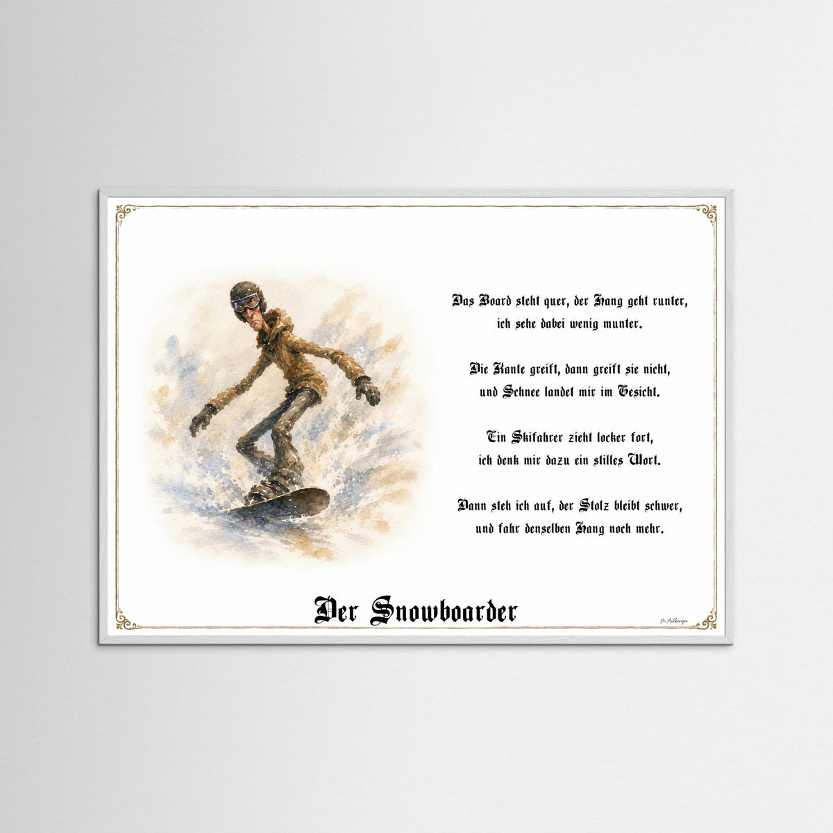 Zunftbild Der Snowboarder-Griesgram – Beispielansicht des Kunstdrucks