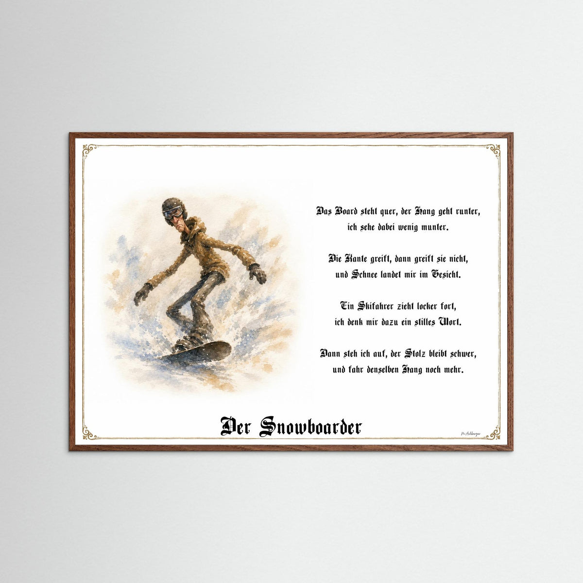 Zunftbild Der Snowboarder-Griesgram – Beispielansicht des Kunstdrucks