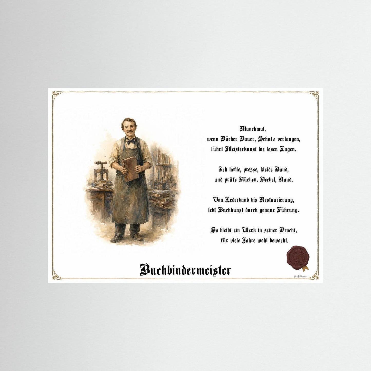 Zunftbild Buchbindermeister als Fine-Art-Kunstdruck ohne Rahmen